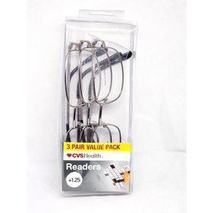 3 Pair CVS Health Value Pack Readers Jacob 2.0 +1.25 2018 Gun Metal Glasses